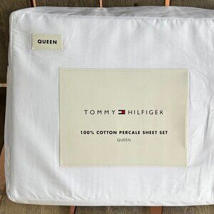 Tommy Hilfiger Queen Size 100% Cool Crisp Cotton Percale Sheet Set BRIGHT WHITE